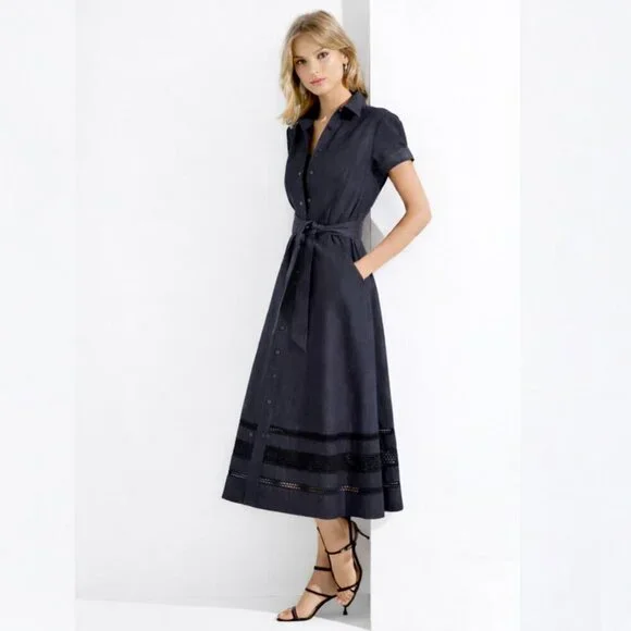 Carlisle Collection NWT Denim Blue Bell Dress Short Sleeve Fit Flare Dress - Picture 13 of 13